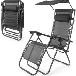 LifeGoods 2er-Set Relaxstühle mit Sonnendach - Black