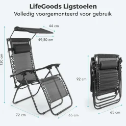LifeGoods 2er-Set Relaxstühle mit Sonnendach - Black