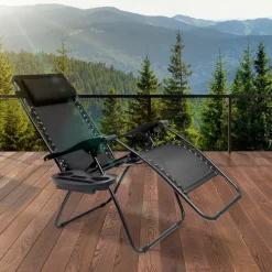 LifeGoods Liegestuhl mit Beistelltisch - Black