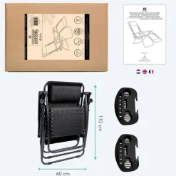 LifeGoods Liegestuhl mit Beistelltisch - Black