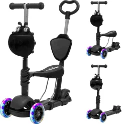 LifeGoods MultiRider Kinderroller Mit Schiebestange - Black