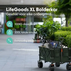 LifeGoods XL 200L bollerwagen - Green