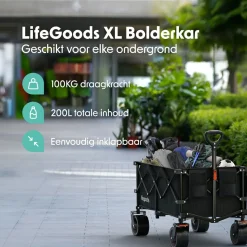 LifeGoods XL 200L bollerwagen - Black