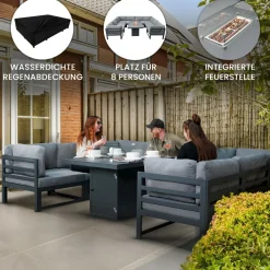 MonsterShop Modulares 8-Sitz Lounge-Set mit Feuerstelle