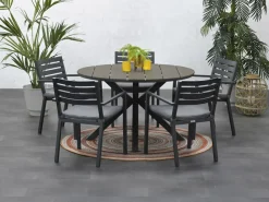 Outdoor Feelings Edson Carbon Black Grey Teak Ø 122 cm Gartentisch