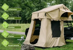 OutdoorU Family 4 Pers Dachzelt inkl. Vorzelt & Leiter - Grau