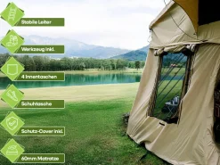 OutdoorU Family 4 Pers Dachzelt inkl. Vorzelt & Leiter - Grün
