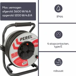 Perel ECR40NP25N 4-wege Kabeltrommel - 40 Meter