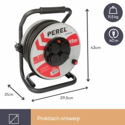 Perel ECR40NP25N 4-wege Kabeltrommel - 40 Meter