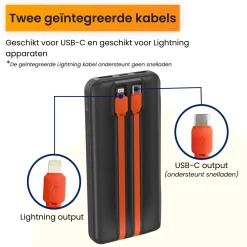 R2B 10000 mAh Powerbank mit integrierten Kabeln