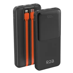 R2B 10000 mAh Powerbank mit integrierten Kabeln