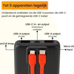 R2B 10000 mAh Powerbank mit integrierten Kabeln
