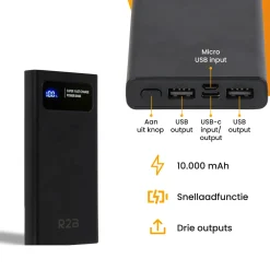 R2B 10.000 mAh Powerbank mit LED-Anzeige