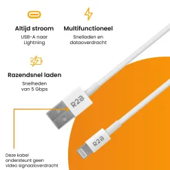 R2B 1 Meter weißes USB-A zu Lightning Kabel