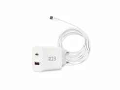R2B 2 Meter weißes USB-C Kabel mit USB-A & USB-C Ladegerät