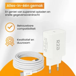 R2B 1 Meter weißes USB-C Kabel mit USB-C Ladegerät