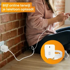 R2B 1 Meter weißes USB-C Kabel mit USB-C Ladegerät