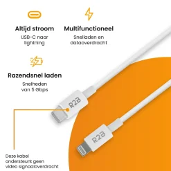 R2B 1 Meter Weißes USB-C zu Lightning Kabel