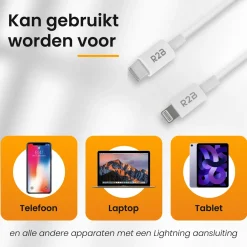 R2B 2 Meter Weißes USB-C zu Lightning Kabel