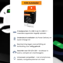 R2B 20W USB-C & USB-A Autoladegerät - White
