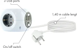 Schwaiger Steckdosenwürfel 3-fach mit 3x USB Ladeports