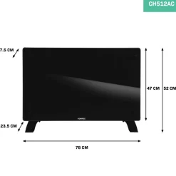 Vonroc 2000 watt Konvektorheizung mit Glasplatte - Black