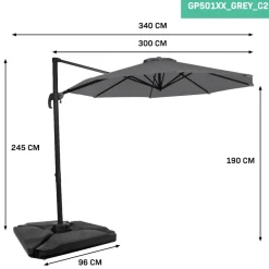 Vonroc Bardoline 300 Sonnenschirm mit 4 Füllbaren fliesen - Grey