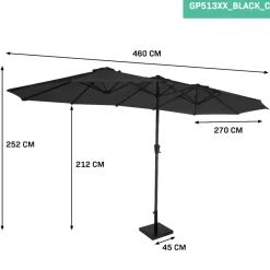 VONROC Iseo 460 x 270 Premium Sonnenschirm mit Fuß - Black