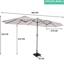 VONROC Iseo 460 x 270 Premium Sonnenschirm mit Fuß - Beige