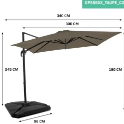 Vonroc Pisogne 300 Sonnenschirm mit 4 füllbare Fliesen - Taupe