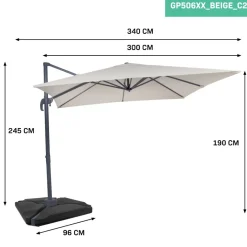 Vonroc Pisogne 300 Sonnenschirm mit 4 füllbare Fliesen - Beige