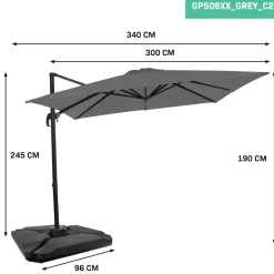 Vonroc Pisogne 300 Sonnenschirm mit 4 füllbare Fliesen - Grey