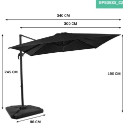 Vonroc Pisogne 300 Sonnenschirm mit 4 füllbare Fliesen - Black
