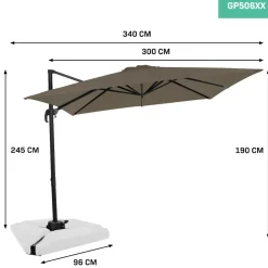 VONROC Pisogne 3x3 Premium Freitragender Sonnenschirm - Taupe