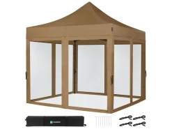 VONROC Premium 3x3 Pavillon mit Moskitonetz-Seitenwände - Beige
