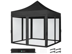 VONROC Premium 3x3 Pavillon mit Moskitonetz-Seitenwände - Black