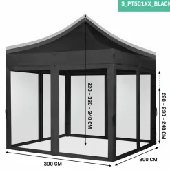 VONROC Premium 3x3 Pavillon mit Moskitonetz-Seitenwände - Black