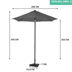 VONROC Torbole 200 cm Premium Sonnenschirm inklusive Fuß - Grey