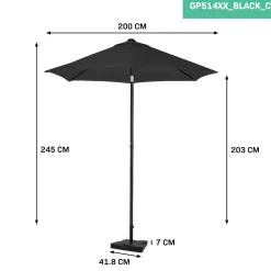 VONROC Torbole 200 cm Premium Sonnenschirm inklusive Fuß - Black